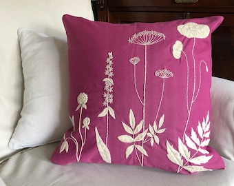 Hand embroidered 100% cotton pillowcase 44 x 44 cm