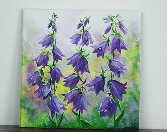 Hand-painted tile with bluebells and cork backing