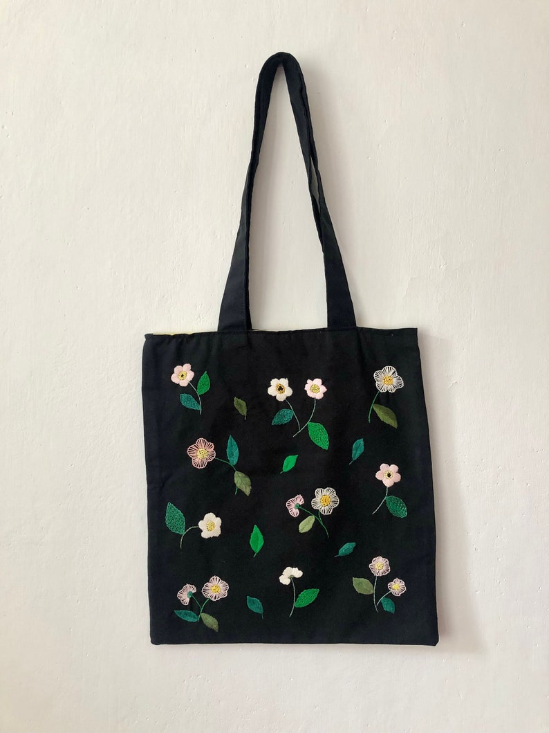 Hand embroidered shopping bag 100% cotton image 2