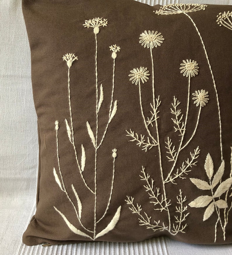 Hand embroidered 100% cotton pillowcase 35 x 35 cm pillow image 6