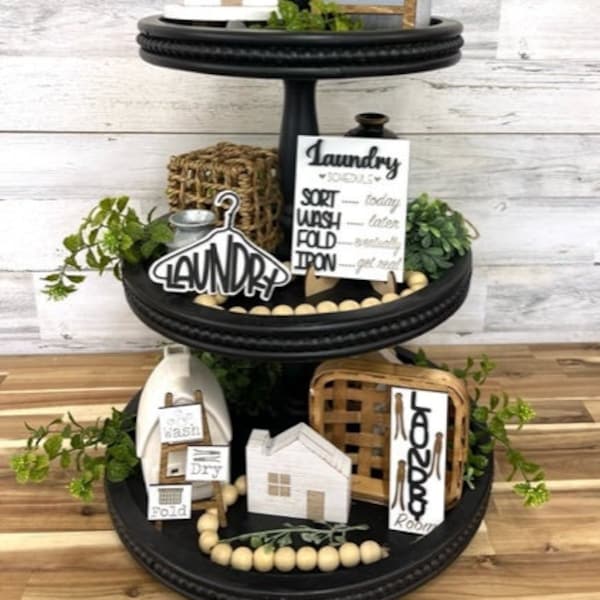 Laundry room tier tray minis - Wash/Dry/Fold - Laundry Help Needed - Laundry room decor - Tier tray decor