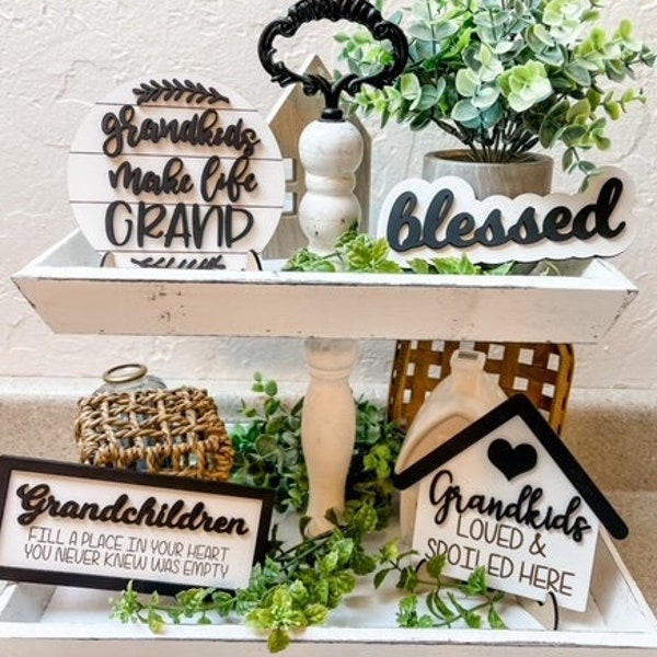 Grandkids tier tray - Grandchildren 3D signs - Blessed - Grandkids make life Grand - Grandkids spoiled here - home decor - tier tray decor