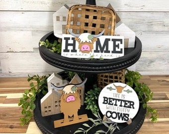 Highland Cow  mini signs - Home -Farm Life - Standing Highland Cow - Fluffy Cow - Home Decor -Tier Tray Decor -Farmhouse decor
