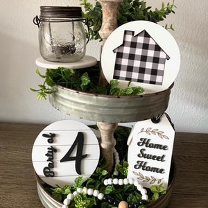 Party of Tier Tray-Home Sweet Home-House 3D Mini signs-Home Decor-Buffalo Plaid Decor-Tier Tray Decor-Custom Family Sign-Custom Tier Tray