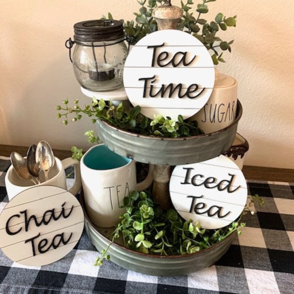 Tea Time Tier Tray-Tea mini  3D rounds-Chai Tea-Tea Time-Iced Tea-Kitchen Decor-Farmhouse Decor-Tier Tray Decor-Home Decor