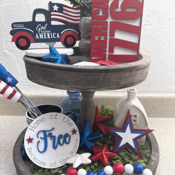 Home of Free Tier Tray-July 4 3d Mini Signs-Land Of The Free-Star-America 1776-Independence Day Decor-Tier tray-Home Decor-July 4th Decor