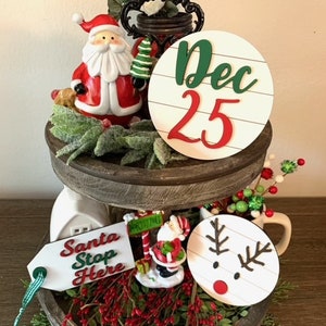 Santa Stop Here tier tray signs - Christmas 3D mini signs - Dec 25 - Santa Stop Here - Christmas decor- tier tray decor
