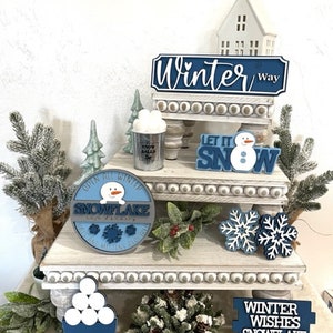 Snowman mini signs - Winter Way - Winter Decor - Winter Street Sign- Snowballs - Let It Snow - Snowflake - Christmas Decor - Tier Tray Decor