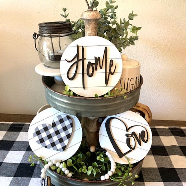 Home Plaid mini signs - Home - Love - Buffalo Plaid Heart - Home Decor - Tier tray deco r- Farmhouse Decor - Home Gifts - Family Tray