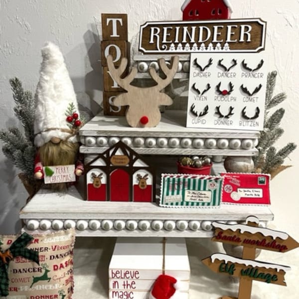 Reindeer Stables tier tray - Christmas 3D mini sighs - Reindeer Antlers - Santa Workshop - Reindeer Crossing - Tier tray decor