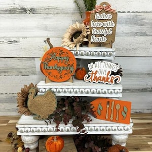 Thanksgiving mini signs - Happy Thanksgiving - In all things give thanks - Turkey - Thanksgiving decor - Fall decor - Tier tray decor