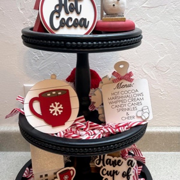 Hot Cocoa Tier Tray-Cocoa Cup 3D Mini Signs-Hot Cocoa-Cocoa Recipe-Warm & Cozy-Cup Of Cheer-Christmas Decor-Christmas Tiered Tray decor