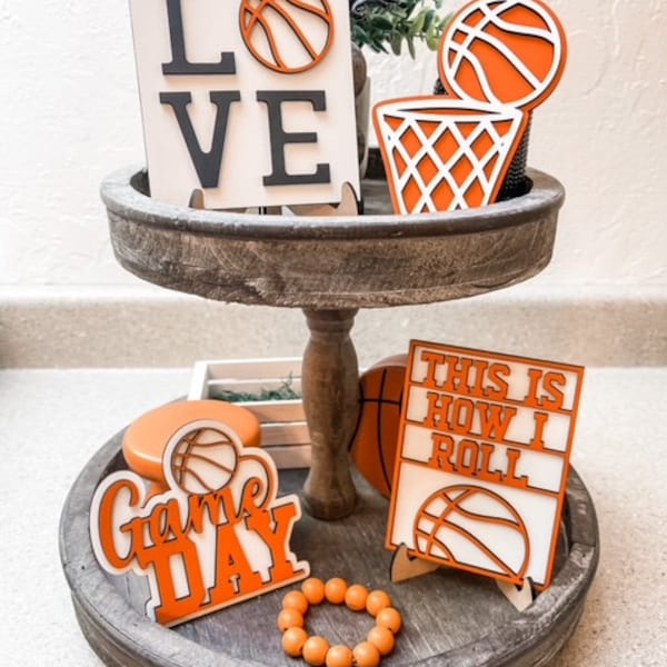 Basketball Tier Tray-Basketball 3D Mini Signs-Game Day-This Is How We Roll-Love Basketball-Love Basketball-Sports Decor-Tier Tray Decor