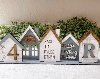 Personalized standing Grey Houses - Standing Houses - Home decor - Farmhouse decor - shelf sitter