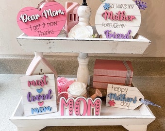 Mom Tier Tray-Mother's day 3D Signs-Mom-Most Loved Mom-Mom Forever Friends-Dear Mom-Mother's Day-Mother's Day Gift-Tier Tray Decor