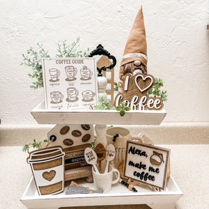 Coffee tier tray signs - I love Coffee - Coffee Spoons - Coffee Beans -Coffee Guide - Alexa make coffee - Kitchen Decor - Tier tray decor