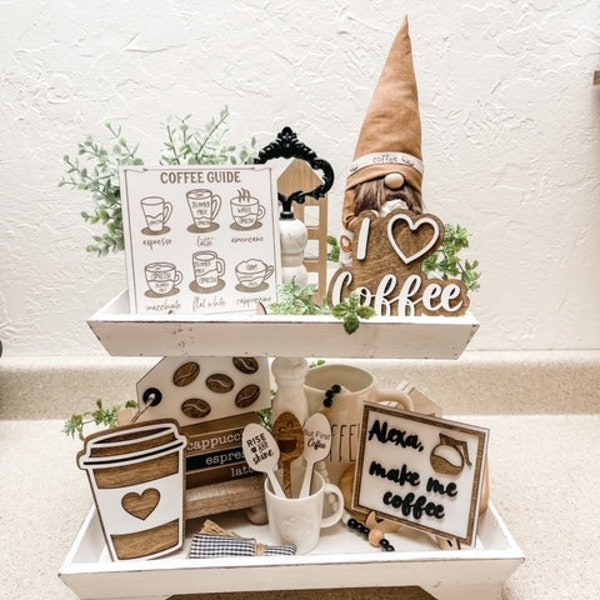 Coffee tier tray signs - I love Coffee -Coffee Spoons -Coffee Beans -Coffee Guide -Alexa make coffee -Kitchen Decor -Tier tray decor