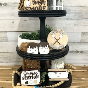 Smores tier tray minis - Let&#39;s Get Toasted - Smore Station - Worry less laugh smore - Summer Decor - Tier tray decor