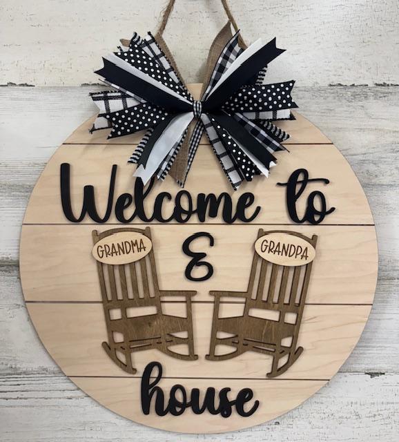 Personalized Grandparents door hanger - Grandma and Grandpa - Rocking chairs - Grandkids - Welcome door hanger- Porch swing