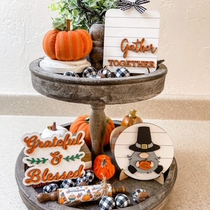 Fall mini signs -Gather - Grateful & Blessed - Pilgrim Gnome -Thanksgiving Decor - Fall Decor - Tier Tray Decor -Grateful Decor