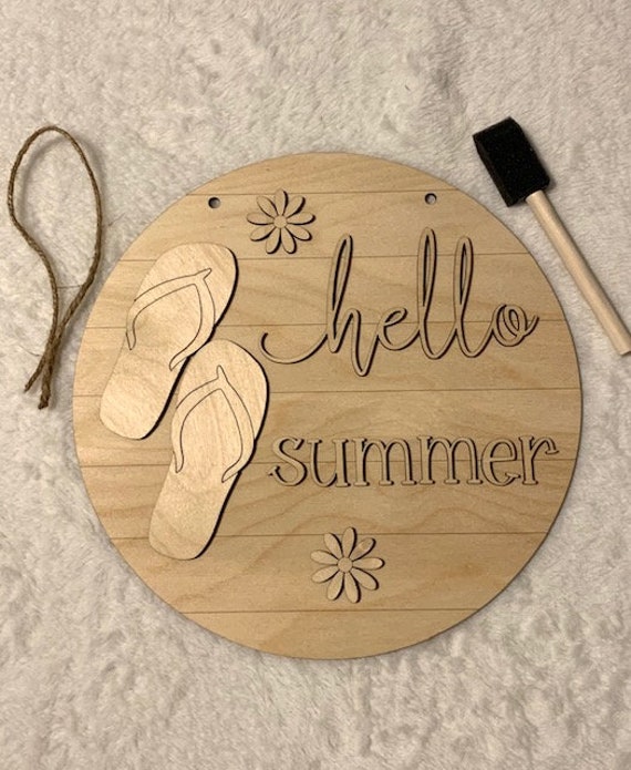 Hello Summer flip flop DIY unfinished sign kit | Etsy