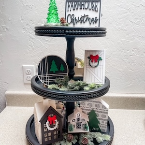 Farmhouse Christmas tier tray signs -Christmas 3D mini signs - Barn door - Mini window -Christmas Trees- Christmas Decor, Tier Tray decor