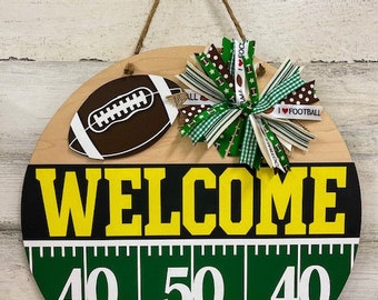 Welcome Custom Color Football Door hanger - Sports Signs - Front door porch decor - Housewarming gift