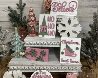 Dreaming of PINK Christmas minis - Christmas decor - Christmas tier tray - HOHOHO decor -Believe - Tier tray decor
