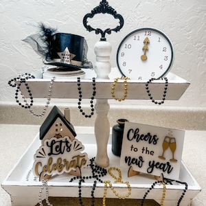Happy New Year mini signs- New Year decor - Let&#39;s Celebrate -Cheers to the New Year - New Years decor -tier tray decor