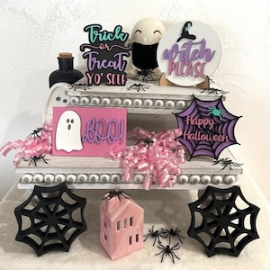 Happy Halloween tier tray - Halloween 3D mini signs - Ghosts - Trick or Treat Yo&#39;self - Witch Please - Halloween Decor - Tier tray decor