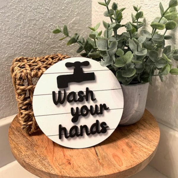 Wash Your Hands Tier Tray-Wash your hands mini 3D round, farmhouse, bathroom decor, tier tray decor, home decor