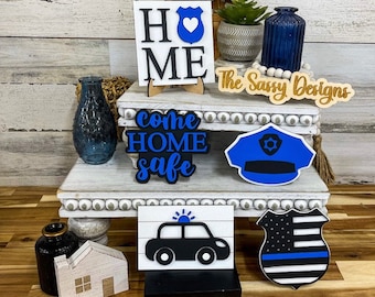 Police tier tray mini signs - Police Decor - Home Decor - Hero- Police Car - Tier tray decor