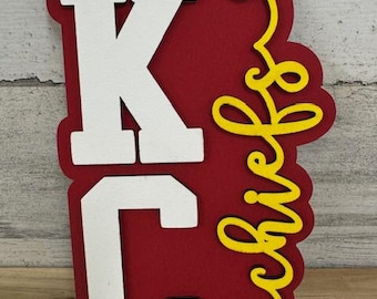 KC Chiefs shelf sitter - Home decor - Sports decor - Football decor - Sports teams