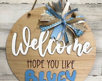 Blue Door hanger - Bluey decor - Home Door - Handmade signs