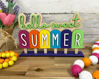 Hello Sweet Summer Popsicles - Summer Decor - Shelf sitter - Home Decor
