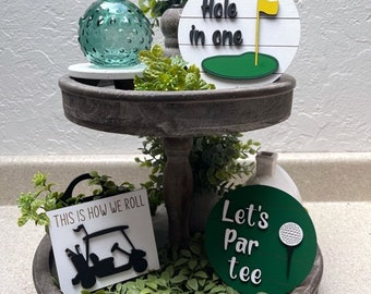 Golf Tier Tray-Golf 3D Mini Signs-That's How We Roll-Golf Cart-Lets Par Tee, Hole In One-Home Decor-Tier Tray Decor