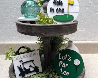 Golf Tier Tray-Golf 3D Mini Signs-That's How We Roll-Golf Cart-Lets Par Tee, Hole In One-Home Decor-Tier Tray Decor