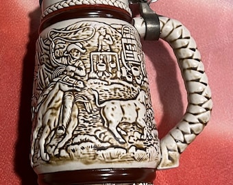 Large handcrafted Avon beer stein with lid
