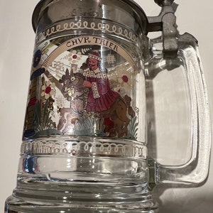Vintage German glass beer stein with lid