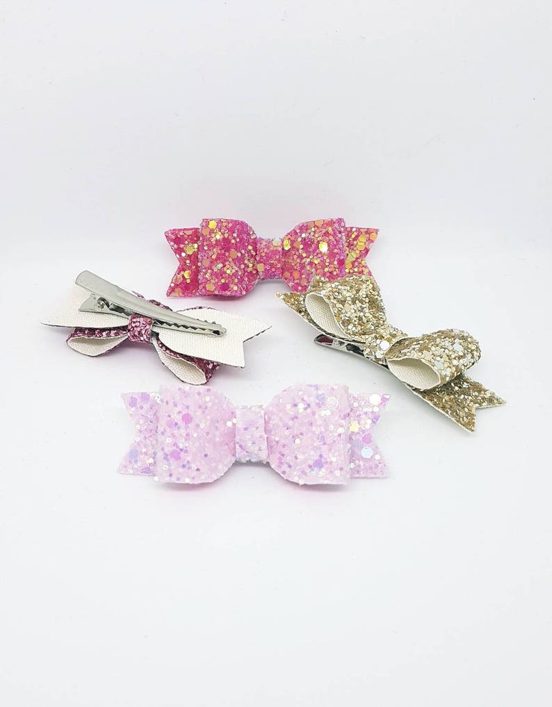 Mini glitter Hair bow Clips pink hair clip baby first hair Etsy
