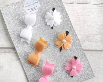 Felt Baby Hair Clips: Flower & Bow Set, Pastel Colors