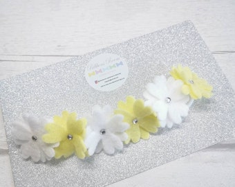 White flower headband, daisy flower crown, baby headband, wedding hair, flower girl headband, newborn photo prop