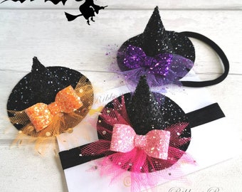 Witches hat headband, halloween hair bow, baby halloween headband, baby witches hat, Toddler halloween headband, halloween photography prop