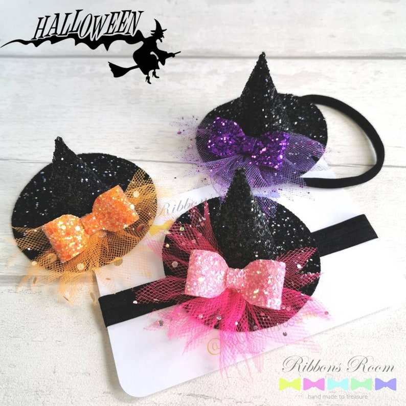 Bandeau chapeau de sorcière, noeud pour cheveux d'halloween, bandeau d'halloween pour bébé, chapeau de sorcière pour bébé, bandeau d'halloween pour tout-petit, accessoire de photographie d'halloween image 1