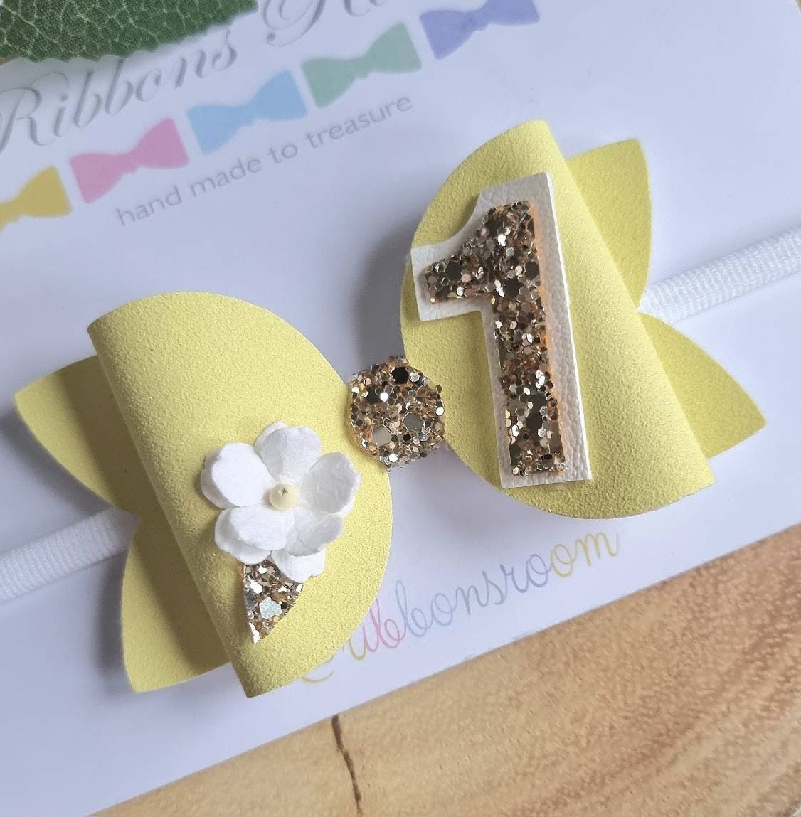 Lemonbirthday Headband, Any Age Birthday Girl Hair Bow, Number Headbands, 1st Hairbow, Clips, Lemon Headband