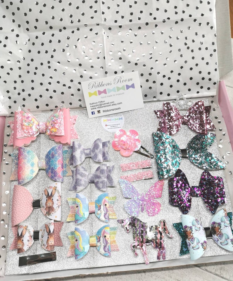 Box of Hair bows birthday gifts for girls personalised Etsy