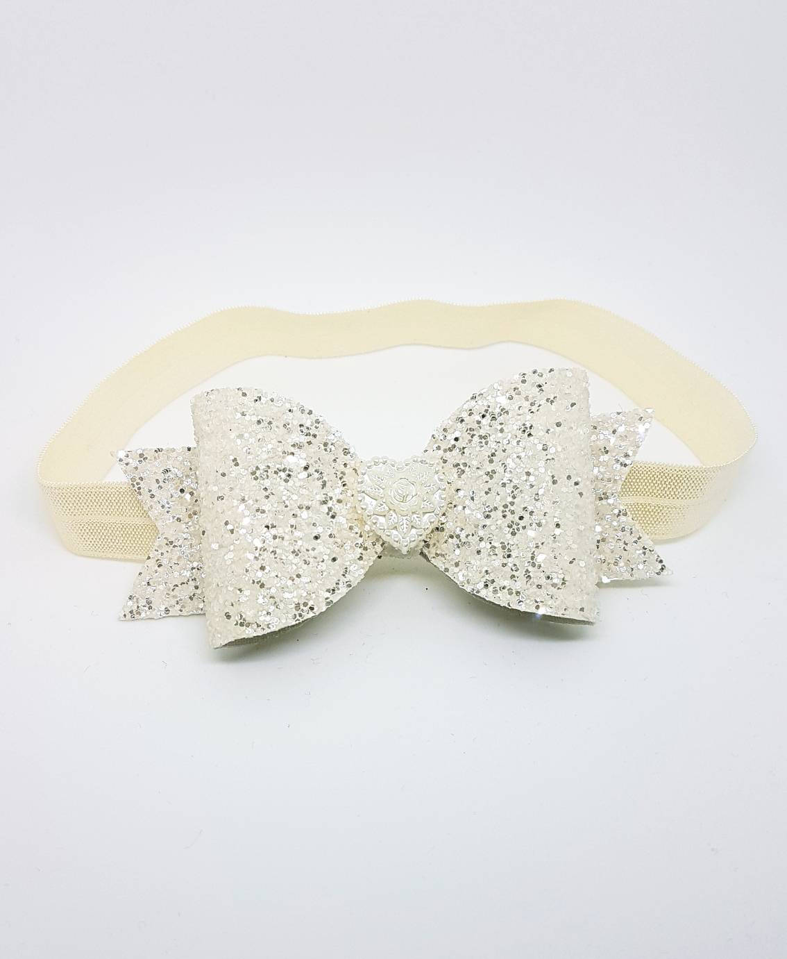 Baby Wedding Headband, Hair Bows, Cream Flower Girl Bow, Dress, Christening Bow