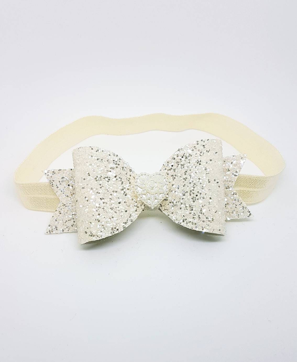 Baby Wedding Headband, Hair Bows, Cream Flower Girl Bow, Dress, Christening Bow