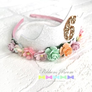 Children&#39;s Birthday tiara, rainbow Princess tiara, white birthday crown, birthday tiara, childs tiara, girls birthday crown,