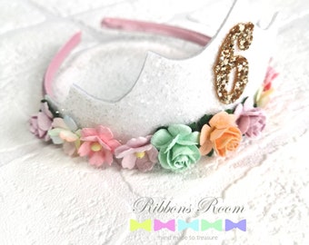 Children's Birthday tiara, rainbow Princess tiara, white birthday crown, birthday tiara, childs tiara, girls birthday crown,